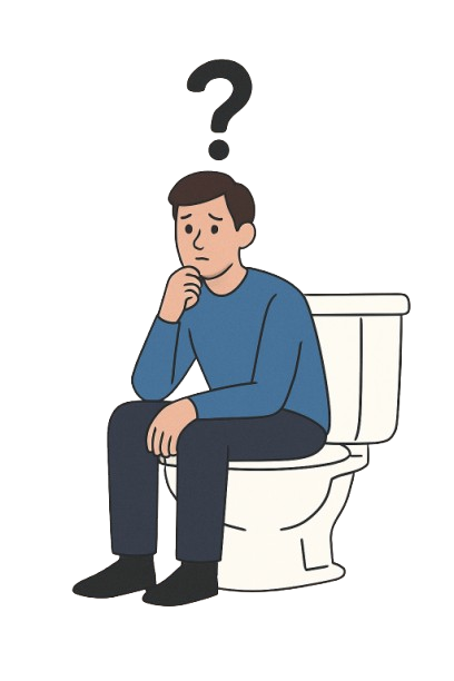 Man sitting on toilet confused